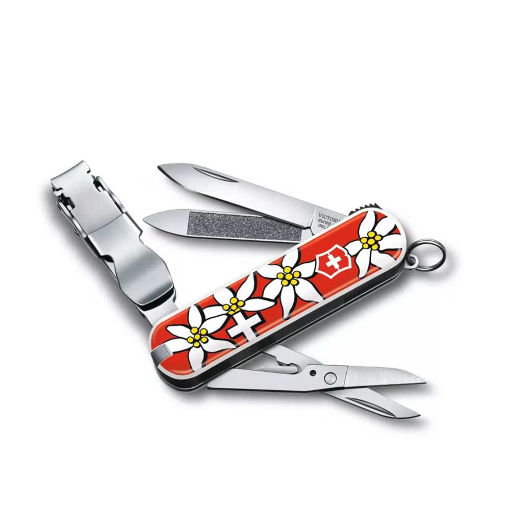 VICTORINOX, SMALL POCKET KNIVES- NAILCLIP 580- FUNC- FLOWERS RED